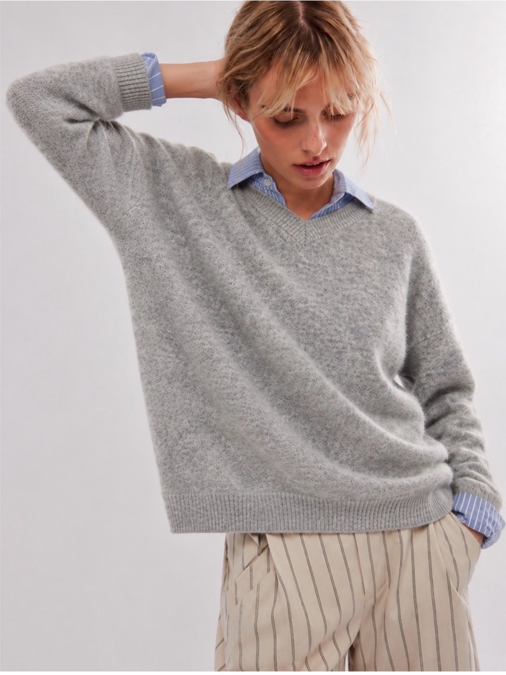 Free People - Brushed Cashmere V-Neck Sweater - Gray - Size S